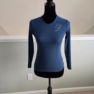 Vintage Clear Rhinestone Crystal Initial Script Letter D Blue Long Sleeve Tee